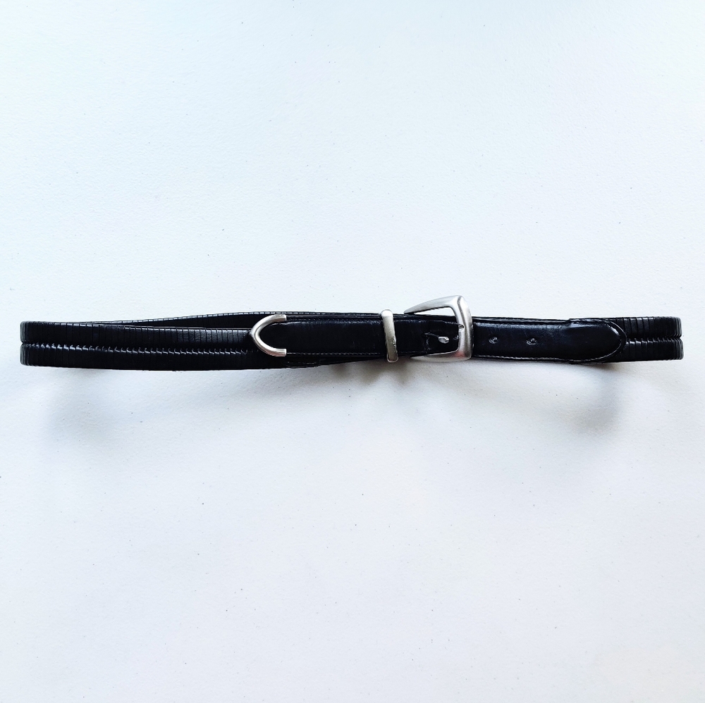 COLE HAAN Leather Belt 38 Braided Woven Black Brass Buckle Men's